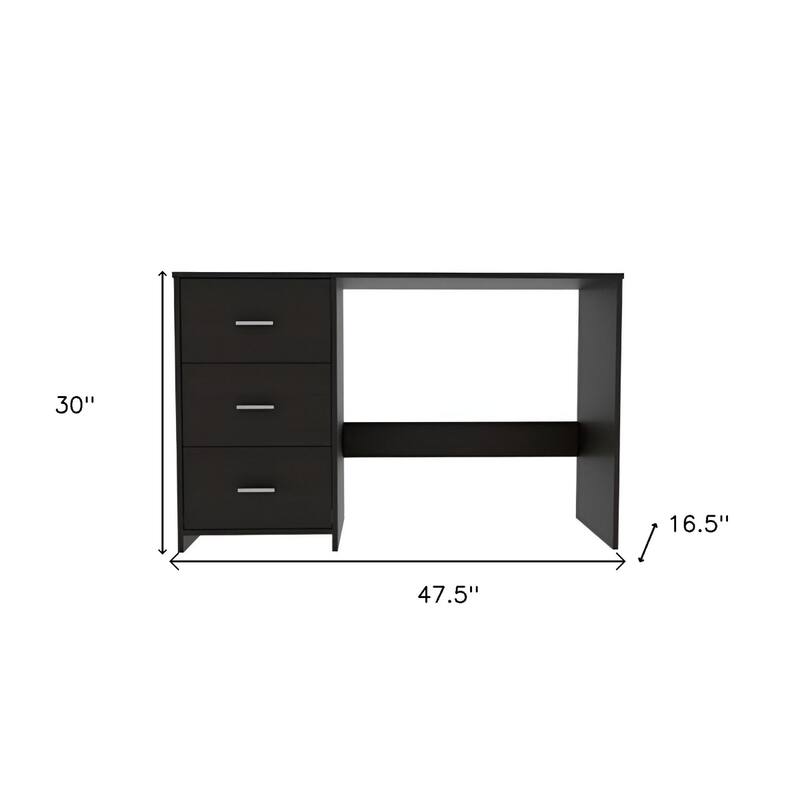 48-Inch Black Modern Computer Desk with 3 Drawers Sleek Rectangular Manufactured Wood Office Desk for Home & Professional Use