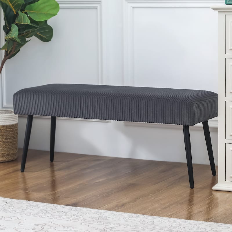 Adeco Modern End of Bed Bench Tufted Ottoman - Dark Grey-corduroy