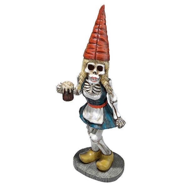 18" Skeleton Gnome Girl Hand Painted Outdoor Garden Statue - N/A