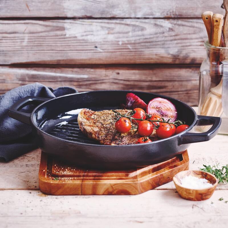 Alva Nori 11" Enameled Cast Iron Griddle Pan, Heavy-Duty Grill Pan