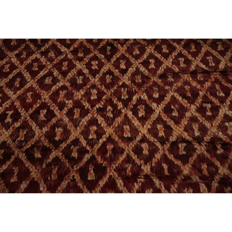 Hand Knotted Oriental 100% Wool Carpet Modern Tribal Red Moroccan Area Rug - 9' 5'' X 6' 11''