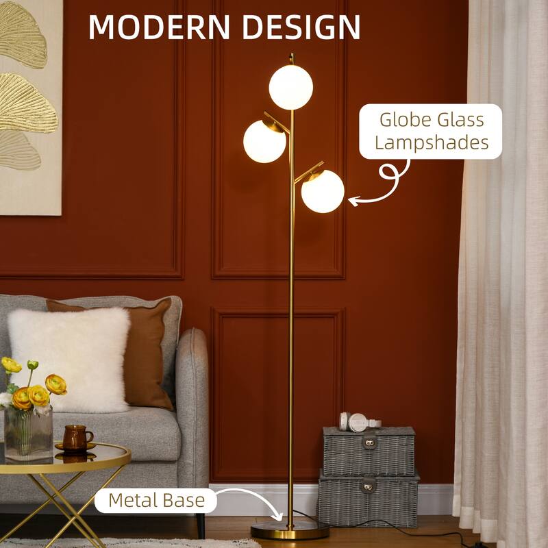 3-Light Modern Floor Lamps for Living Room, Tree Standing Lamp for Bedroom with Globe Lampshade,Steel Base(Bulb not Included)