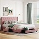 preview thumbnail 1 of 18, Merax Queen Size Linen Upholstered Platform Bed with 3 Drawers Pink