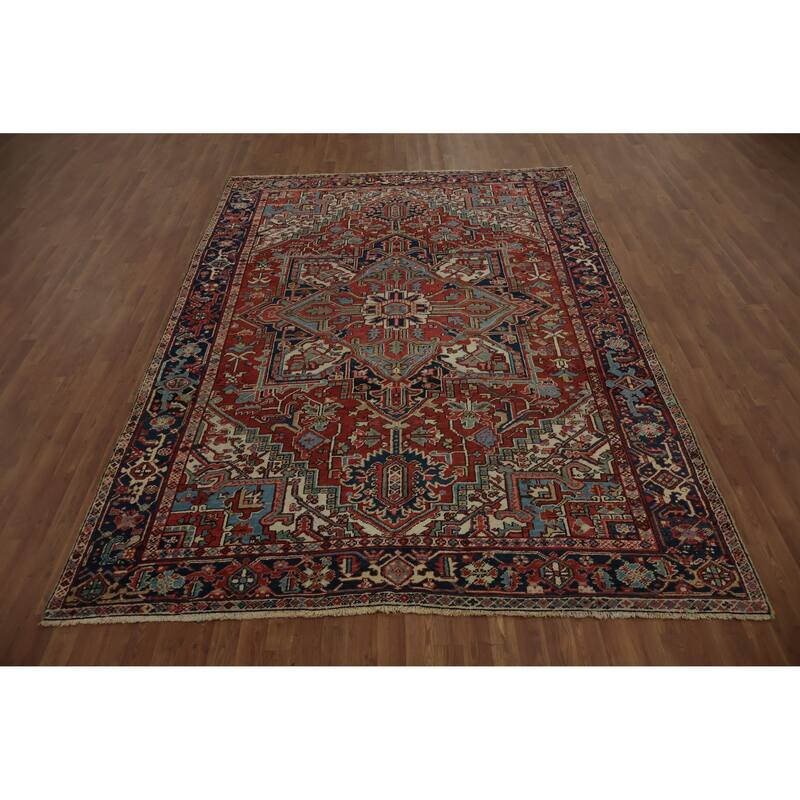 Hand Knotted Oriental 100% Wool Carpet Traditional Medallion Red Heriz Area Rug - 10' 8'' X 7' 7''