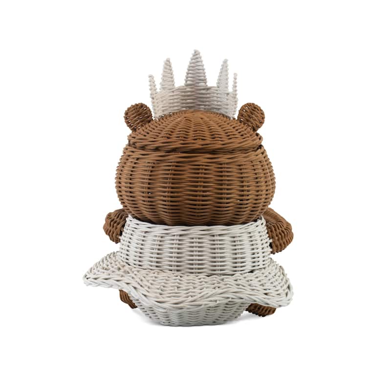 Hand Woven Princess Bear Rattan Storage Basket Home Decor Organizer Cute Handmade Handcrafted Gift Decoration Artwork Wicker