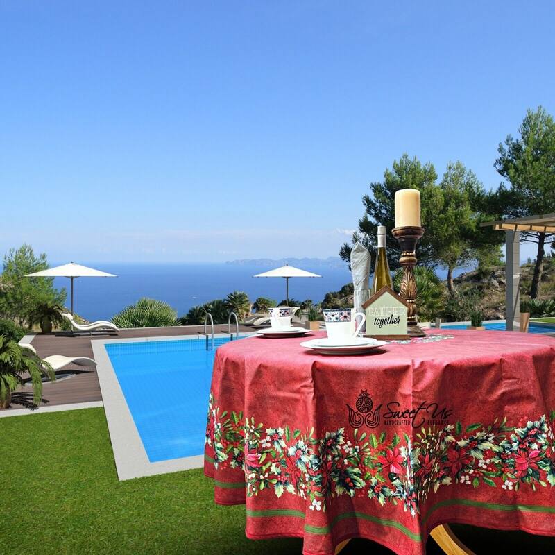 Christmas Acrylic Coated Wipeable Spill Resistant French Tablecloth