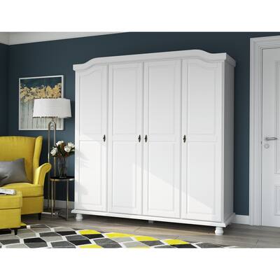 Palace Imports 100% Solid Wood Kyle 4-Door Wardrobe Armoire with Raised Panel or Mirrored Doors