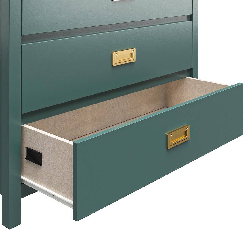 Anmytek Teal 5-Drawer Kids' Dresser with Brass Hardware, Modern Storage for Bedroom Entryway Nursery