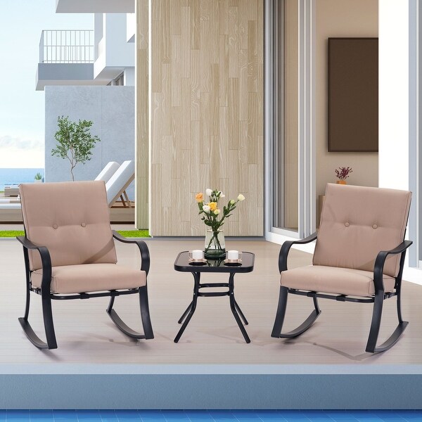 Bonosuki Outdoor 3-Piece Rocking Bistro Set Rocking chair with Coffee Table