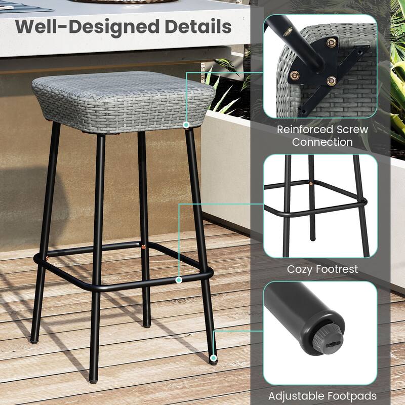Gymax 29.5'' Metal Bar Height Stools Set of 2 w/ Rattan Seat &