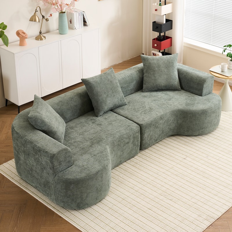 Cotton & Linen Fabric Deep Seat Curved Sectional Sofa with Pillows