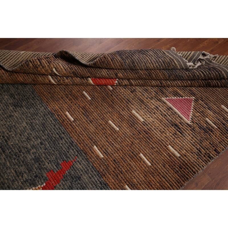Brown Striped Moroccan Area Rug Hand-Knotted Wool Carpet - 5'10"x 9'3"