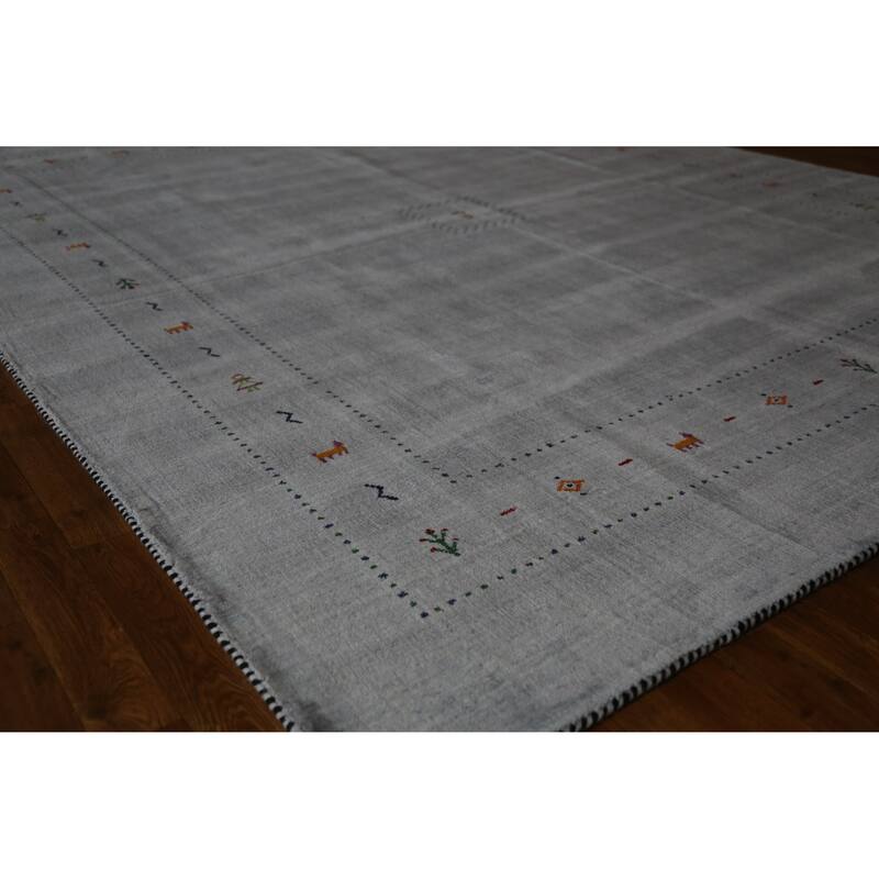 Hand Knotted Oriental 100% Wool Carpet Tribal Tribal Greys & Charcoal Gabbeh Area Rug - 9' 10'' X 7' 11''