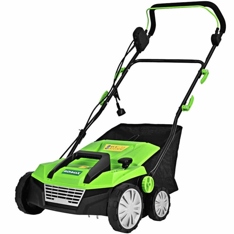 13-AMP Corded Electric Scarifier & Dethatcher 15" Cutting Width with 50L Grass Collection Bag - 49'' x 23'' x 34'' - Green