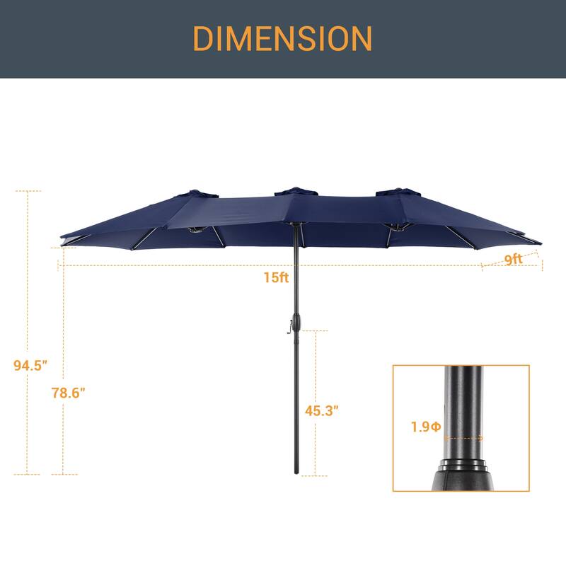 LIVOOSUN 15×9FT Double-sided Patio Umbrella with UPF50+, Handle Control, and Wind-Resistant Design——Experience Outdoor Comfort