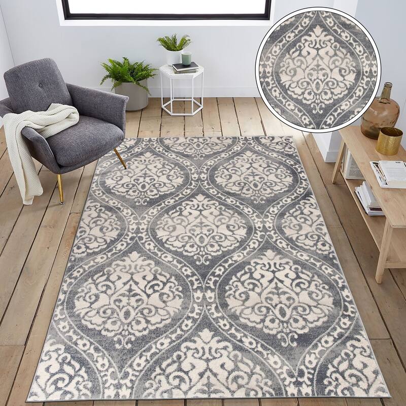 Porch & Den Pascuzzi Distressed Floral Damask Area Rug