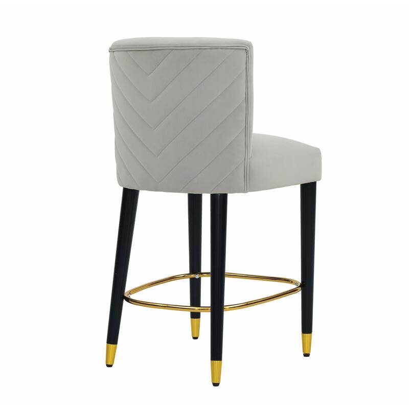 27-Inch Counterstool with Light-Colored Fabric and Gold-Tipped Circular Footrest