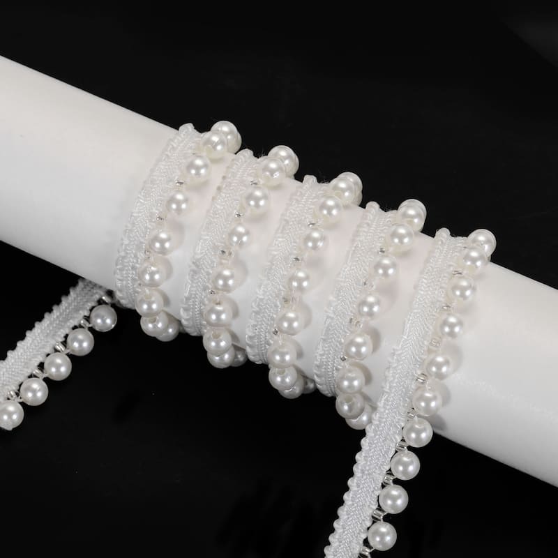 5 Yard Faux Pearls Lace Ribbon Applique Pearl Fringe for Wedding Party