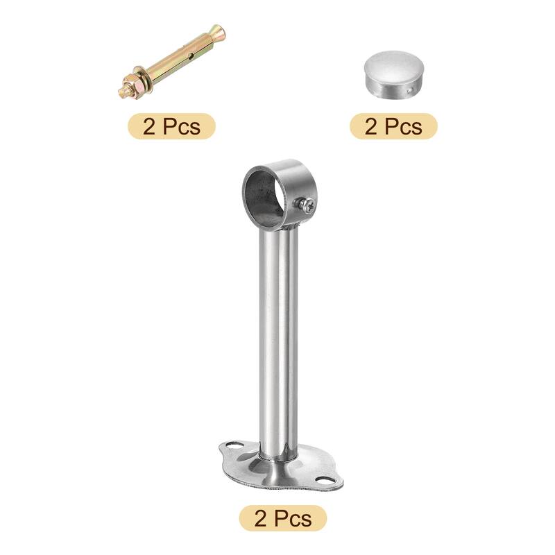 2 Pcs Ceiling Mount Curtain Rod Bracket, Stainless Steel Rod Holders - Silver
