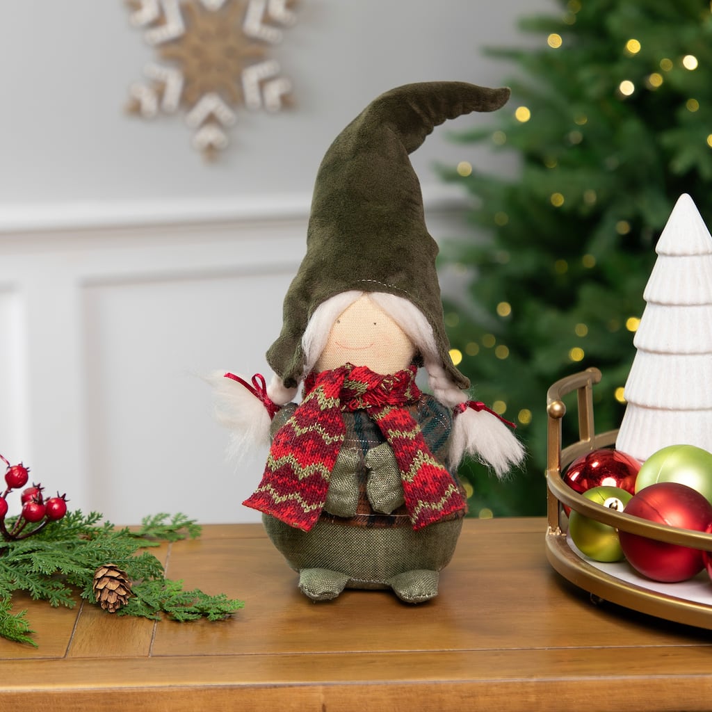 Gnome Girl with Plaid Outfit Christmas Figurine - 12.5"