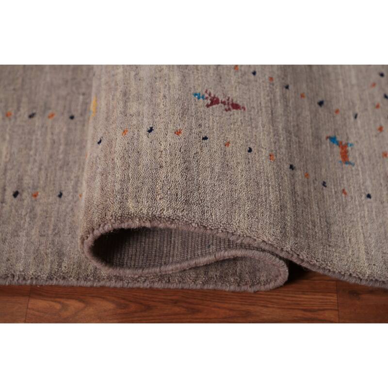 Contemporary Gabbeh Rug Hand-Knotted Beige Modern Wool Carpet - 5'3" x 7'8"