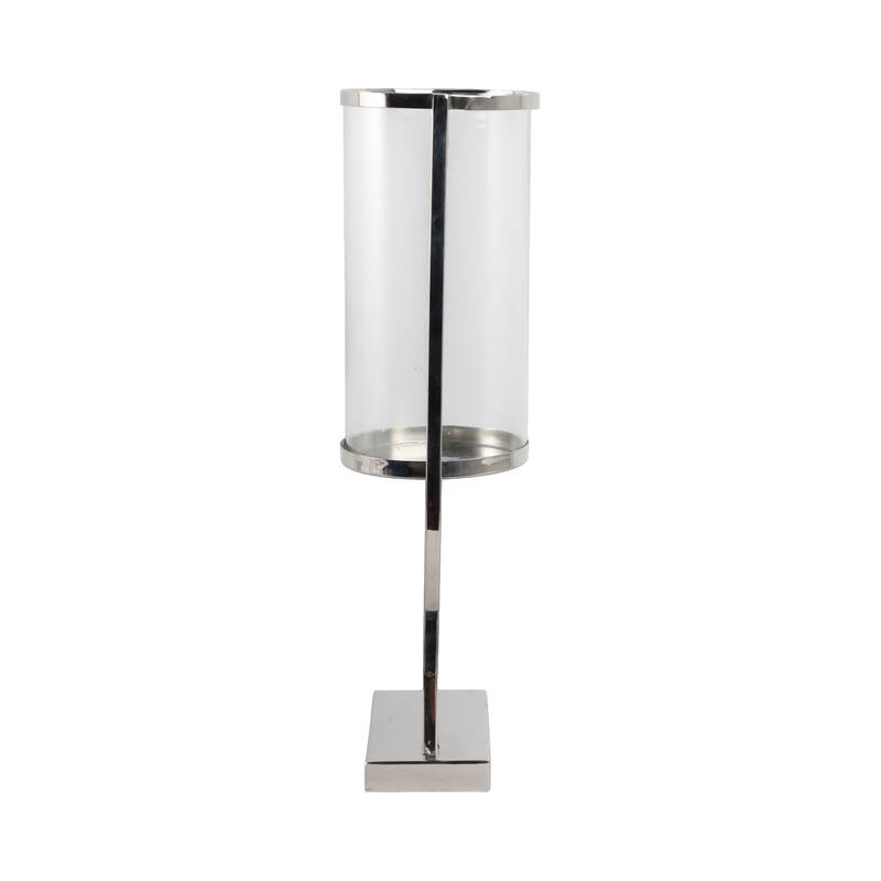 Modern Glass Pillar Candle Holder Decorative Lantern with Steel Frame