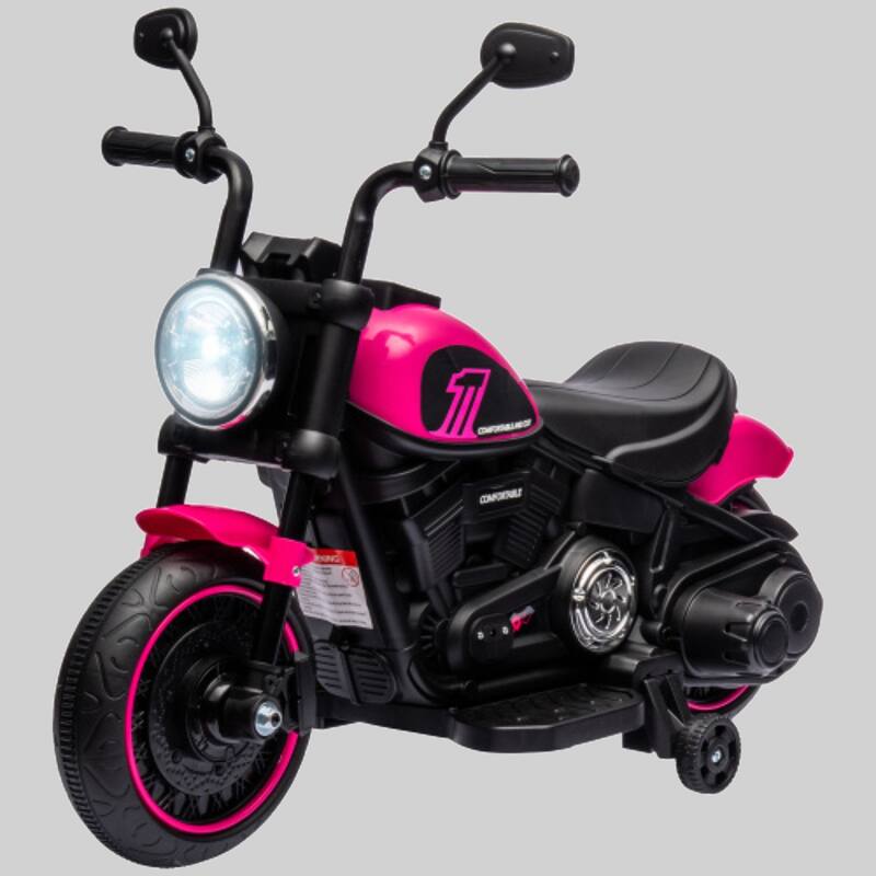 Battery Operated 6V Kids Motorcycle with Training Wheels, Headlight, Single-Button Start, Ride-On Toy for Toddlers 18-36 Months - Pink