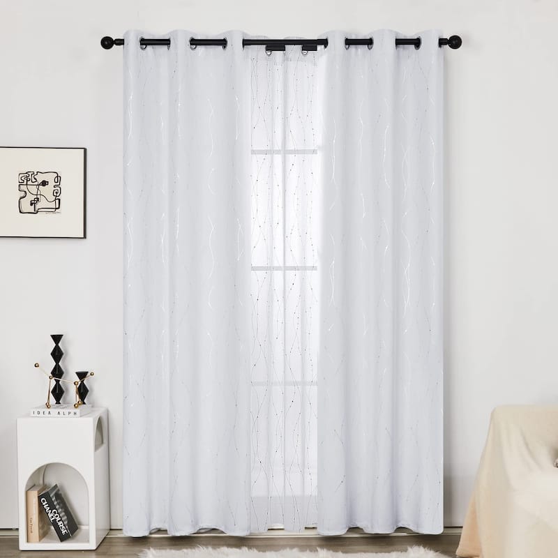 Deconovo Wave Line with Dots 52 Width Curtains Pair(2 Panel) - 42x54 Inch - Light Grey