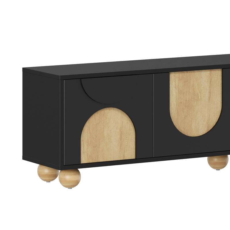 TV Stand with Four Arched Wood-Grain Doors, Geometric Design Media Console, Entertainment Center with Storage Cabinets