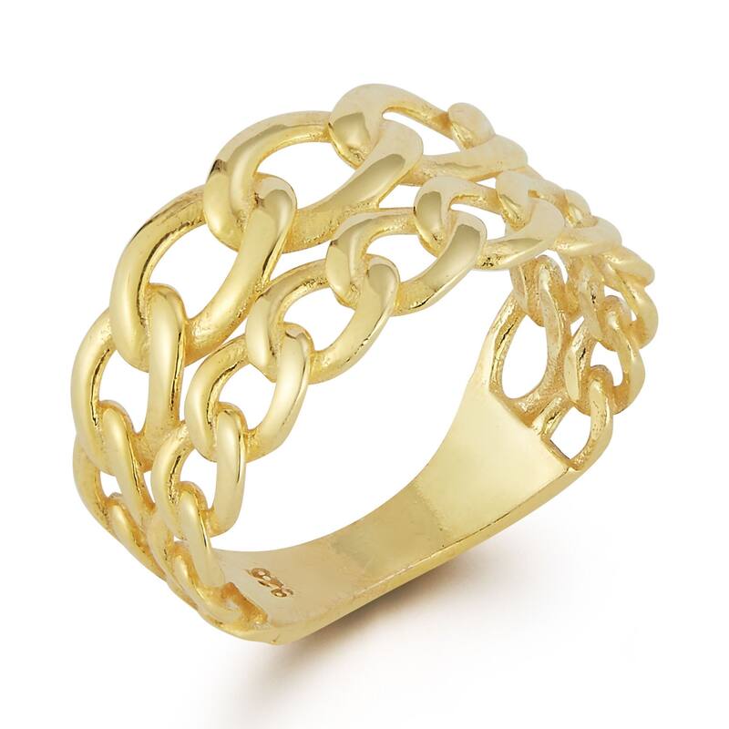 Soleil Sterling Silver Double Stacked Curb Chain Ring