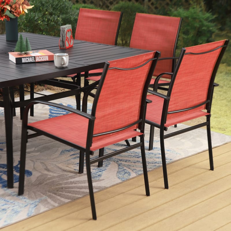 MAISON ARTS 9-Piece Patio Dining Set, 60 Inch Square Metal Table and 8 Textilene Dining Chairs
