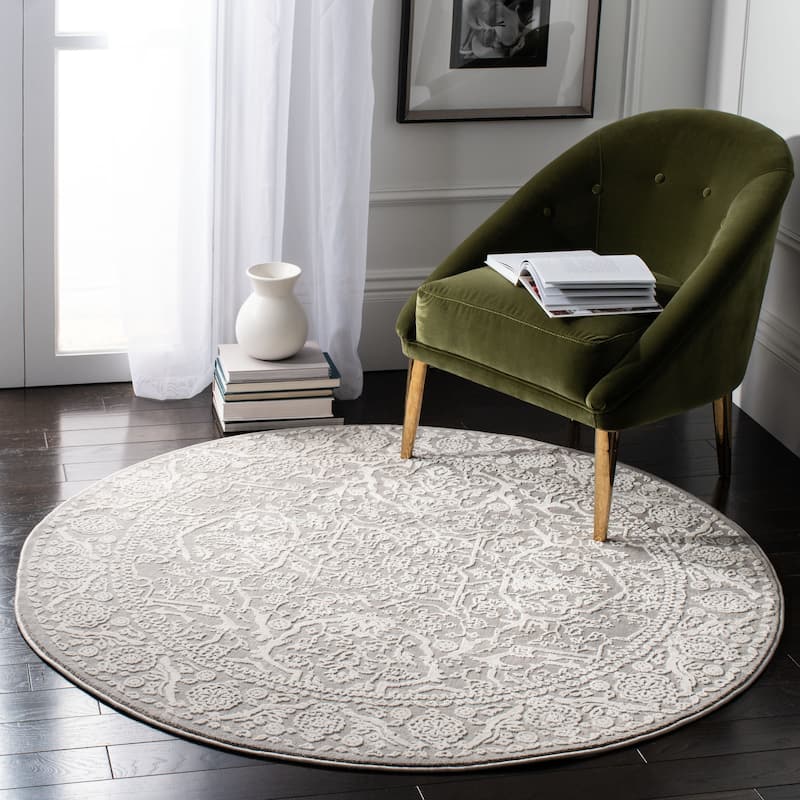 SAFAVIEH Princeton Biddie Vintage Distressed Boho Oriental Polyester Rug - 5' Round - Grey/Beige