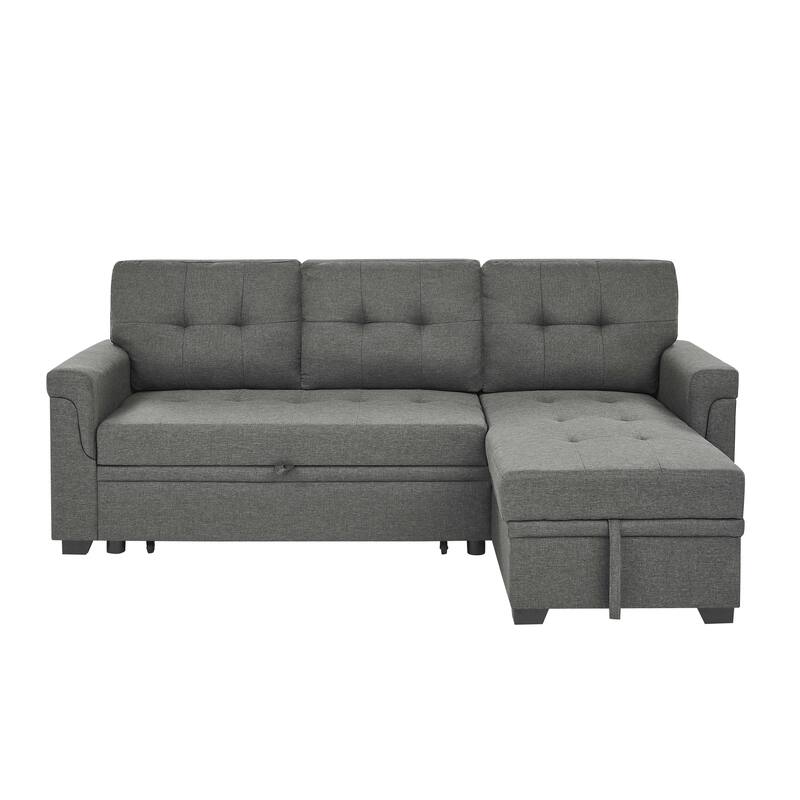 86'' Gray Polyester Pull-Out Sofa Bed, Reversible L/R