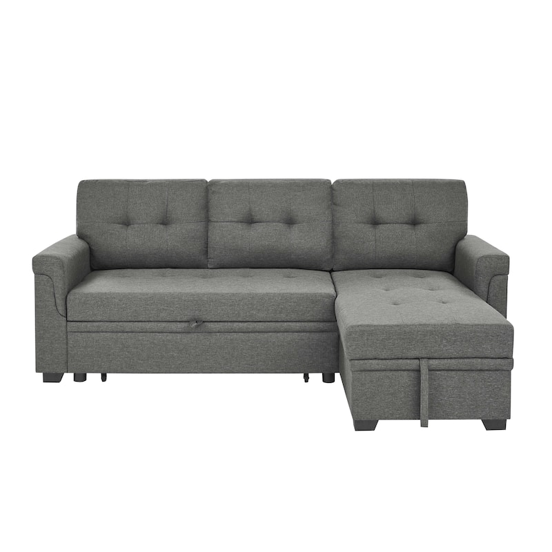 Polyester Sofa Bed 86" Pull Out Sleeper Gray 3 Seat Reversible Design