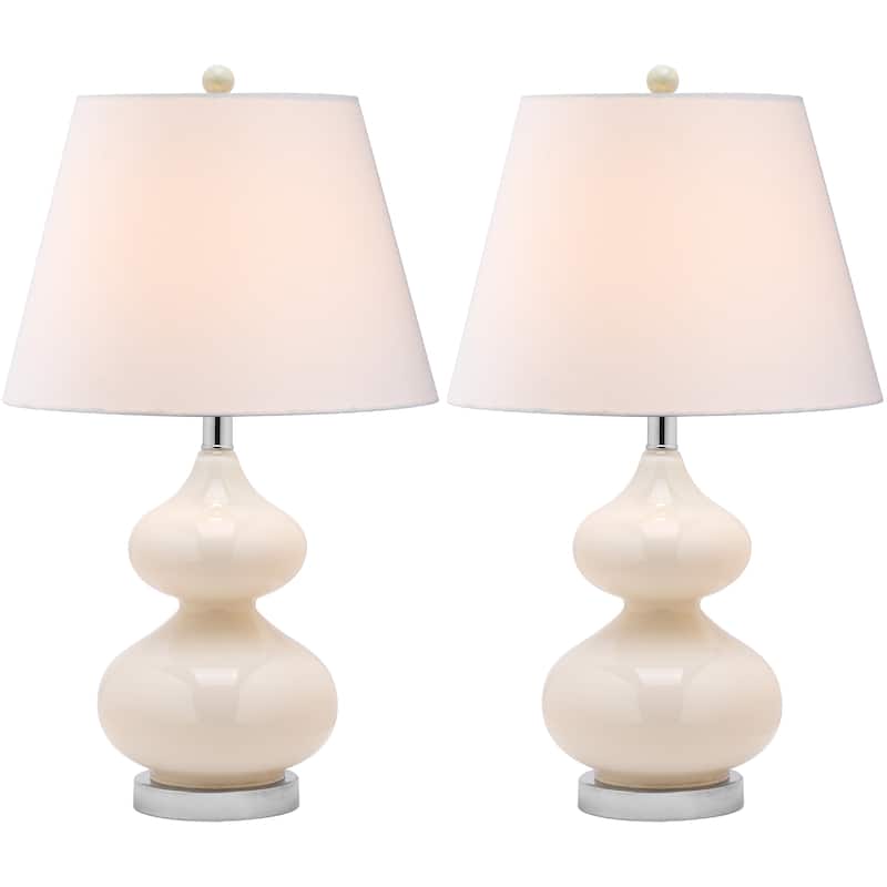 SAFAVIEH Lighting Kimberely 24-inch Double Gourd Glass White Table Lamp (Set of 2) - 14"x14"x24" - 14Wx14Dx24H