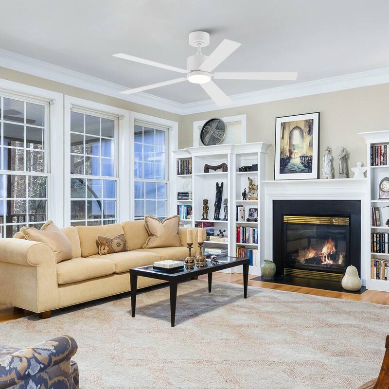 52" Modern Wooden 5-blade White Indoor Ceiling Fan with Light and Remote