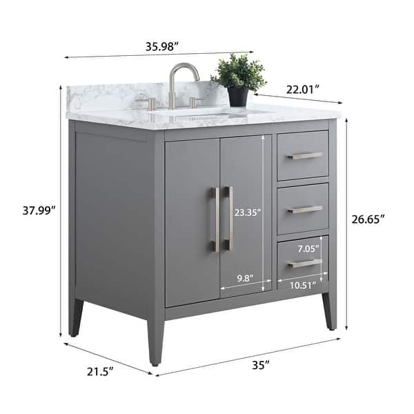dimension image slide 6 of 10, Vanity Art 36" Single Sink Bathroom Vanity Cabinet with Engineered Marble Countertop