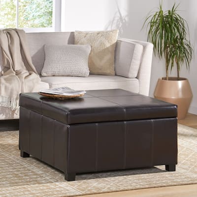 Forrester Espresso Bonded Leather Square Storage Ottoman by Christopher Knight Home