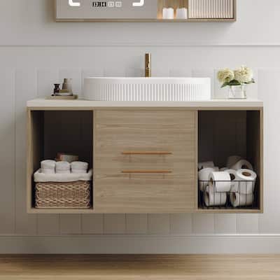 38.2 " Wall-Mounted Bathroom Vanity with Oval Ceramic Sink Multi-Layer