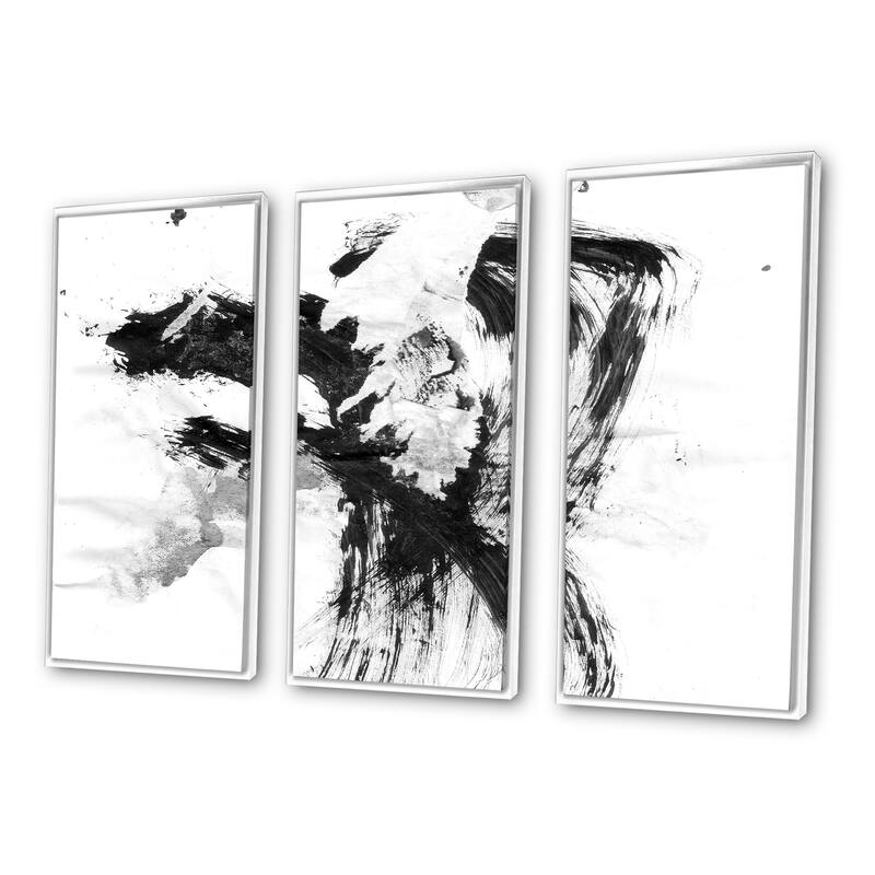 Designart "Black Paint Stain" Abstract Framed Art Prints Set of 3 4