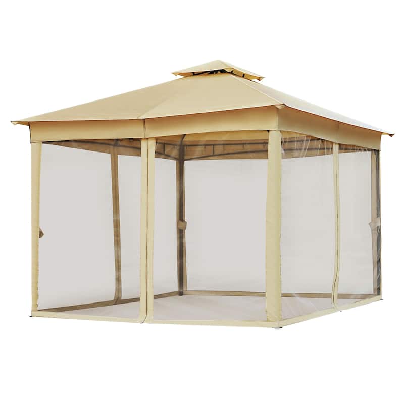 10x10 Outdoor Gazebo Tent with Double Roofs, Patio Gazebo with Mosquito Netting, Canopy for Backyard, Garden, Lawn and Deck