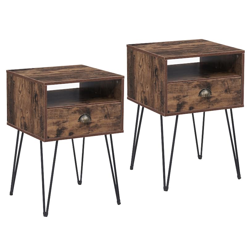 Javlergo Set of 2 Nightstand with Open Compartment & Drawer V-Shaped Metal Legs for Bedroom Living Room