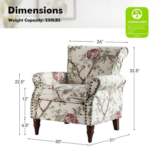 dimension image slide 10 of 14, Nyctelius Traditional Polyester Accent Arm Chair with Pattern and Nailhead Trim Set of 2 by HULALA HOME