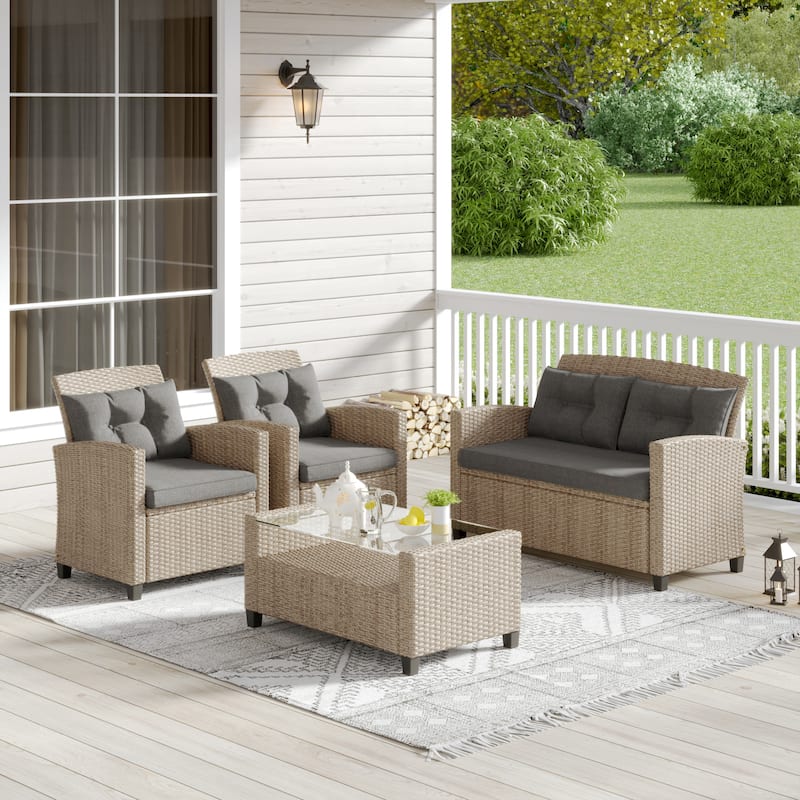 Corvus Armitage 4-piece Outdoor Resin Wicker Chat Set with Cushions - Dark Grey