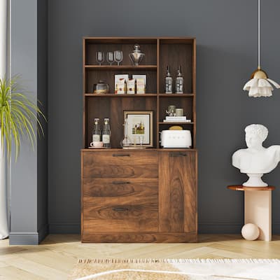 Walnut Large Kitchen Pantry Buffet Storage Cabinet for Home Office