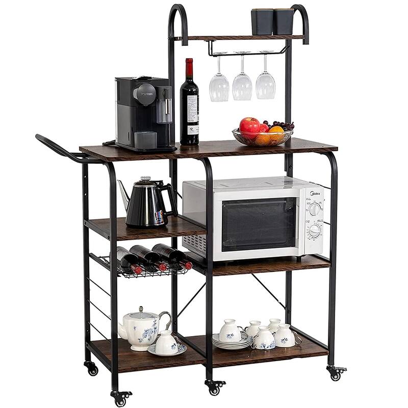 Storage Bar Cart Kitchen Shelf Serving Cart With Wine Rack - 4+3-Tier