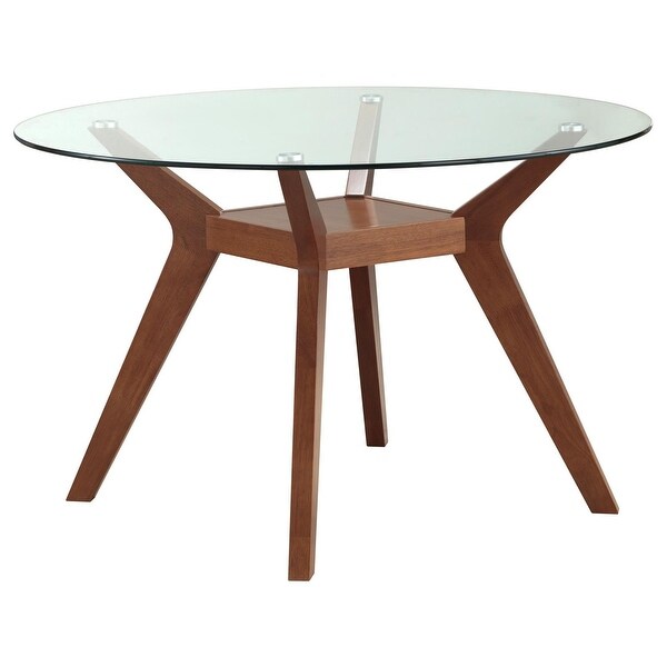 Round Dining Table Glass Top 2-Layers Storage Solid Wood Ins Home Cfe - Bed Bath & Beyond - 39113790