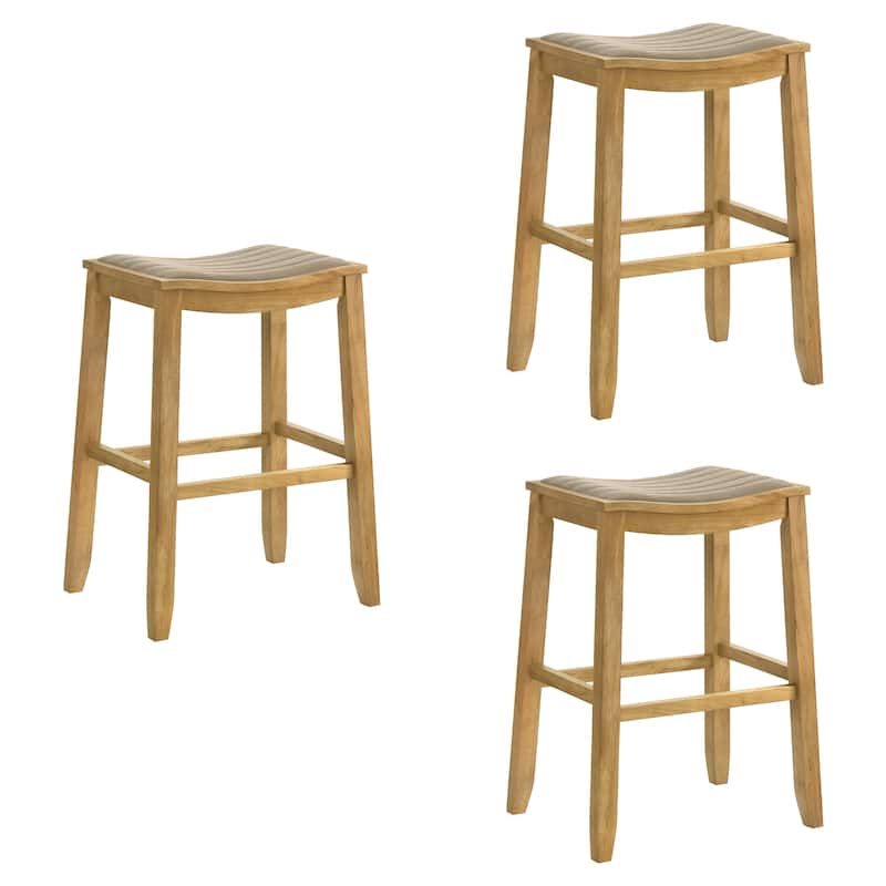 Iyani Backless Bar Stool, Counter Height Kitchen Stool with Wood Legs - Set of 3 - Amber Glow - Bar Height