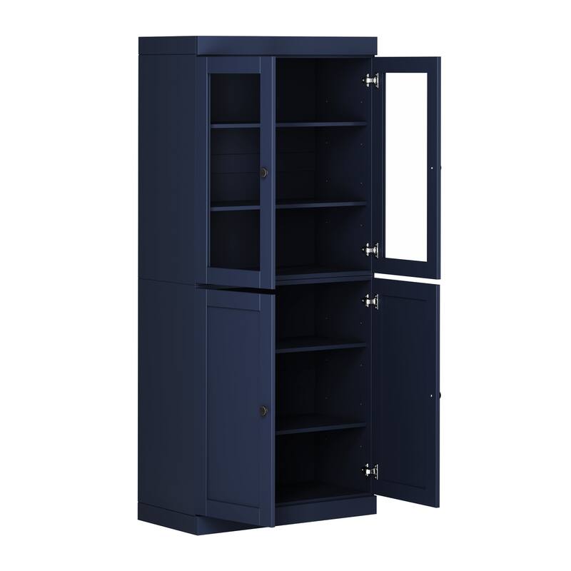 Palace Imports 100% Solid Wood 6-Shelf Bookcase with Clear Glass, Shaker Doors and Adjustable Shelves