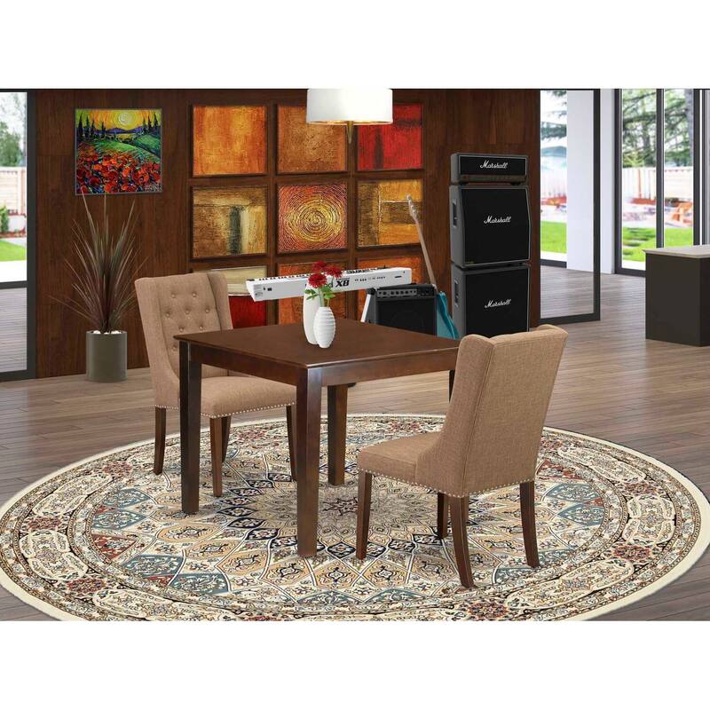 HomeStock 3-Pc Mahogany Finish Solid Wood Top Dining Table Set